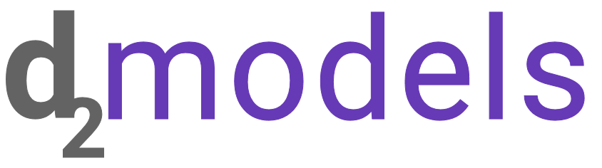 A purple and grey logo showing the stylized words D2 Models with letter D in lowercase and the number 2 displayed as a subscript (D2 Models is one of many agencies representing New York mature Models)